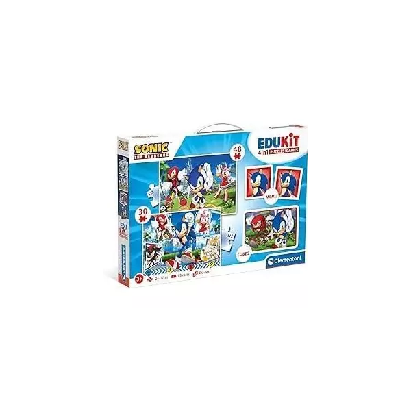 Clementoni - Edukit - Sonic - Coffret apprentissage 4 en 1 - 2 puzzles, 1 mémo, 1 jeu de 6 cubes - Fabriqué en Italie -Dés 4a