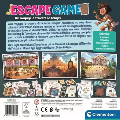 Clementoni - Escape Game voyage dans le temps - 3 aventures - Dés 8 a