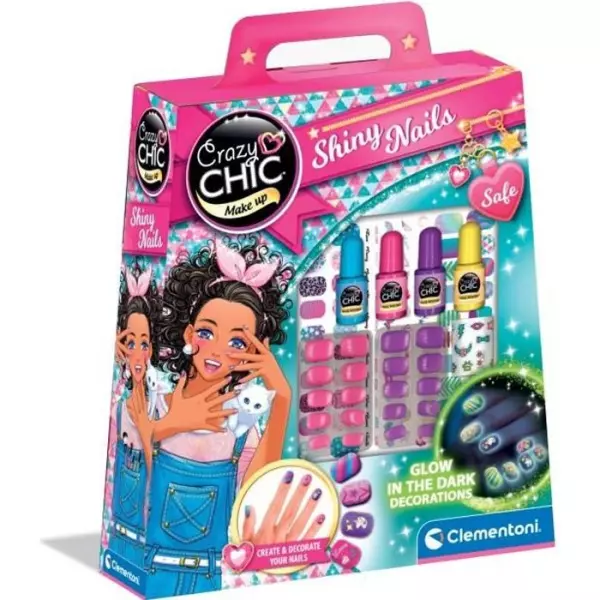 Clementoni - Kit manucure phosphorescents pour enfant - Vernis, faux ongles et autocollants - Des 7 ans