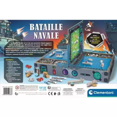 CLEMENTONI - Bataille Navale - Jetons magnétiques et navires en 3D -