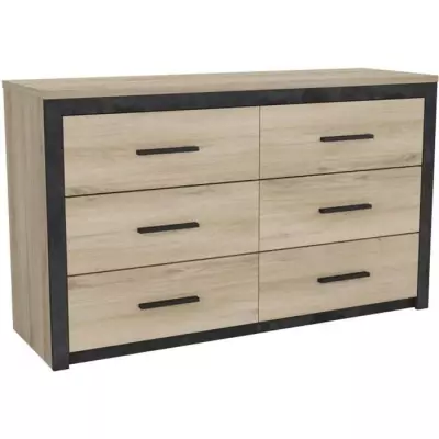 Commode 6 tiroirs Colorado - Décor Chene Kornberg - L 129,1 x H 77,1