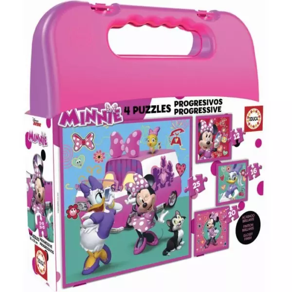 4 puzzles progressifs - EDUCA - Malette Puzzles Progressifs Minnie & The Happy Helpers (12-16-20-25)