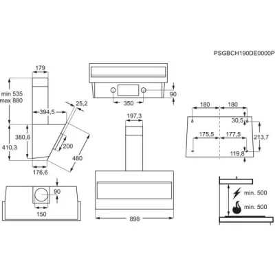 Electrolux Hotte inclinée - 90 cm (L) - évacuation ou recyclage- 66d