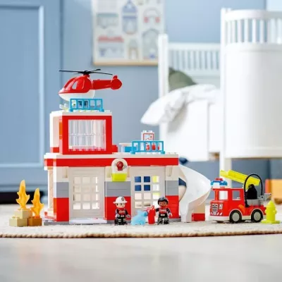 LEGO 10970 DUPLO Fire Station and Helicopter, with Push & Go Truck Toy