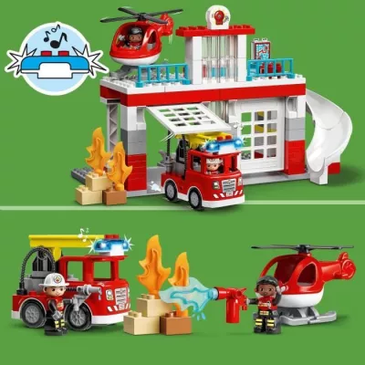 LEGO 10970 DUPLO La Caserne Et L'Hélicoptere des Pompiers, Jouet de C