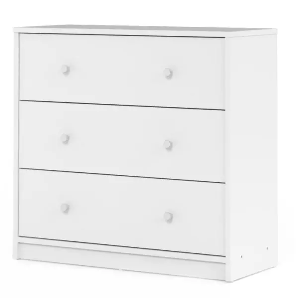 Commode de chambre - OREGON - 3 tiroirs - décor blanc - L 72,4 x P 30,1 x H 68,3 cm