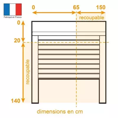 Volet roulant double parois H140 cm x L150 cm PVC recoupable en largeu