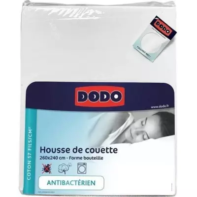 Housse de couette DODO - 260x240 cm - Coton - Antibactérien - Blanc