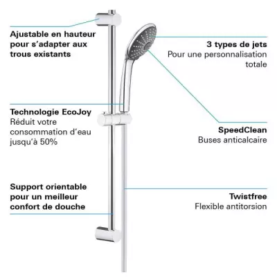 Ensemble de douche 3 jets - GROHE - Vitalio Joy 110 Massage - Flexible