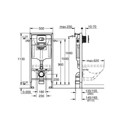 GROHE Bâti Support WC Solido 3 en 1, 1,20m, Bâti Support Encastré,