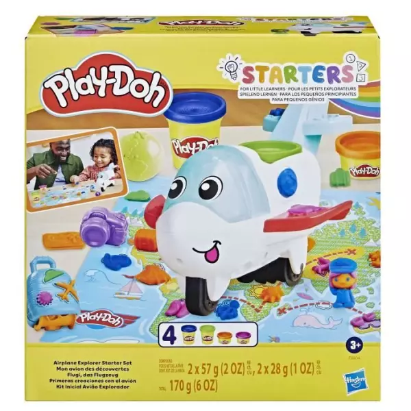 Play-Doh, Mon avion des découvertes, avec 4 pots de pâte a modeler, jouets préscolaires, Des 3 ans, Play-Doh Starters