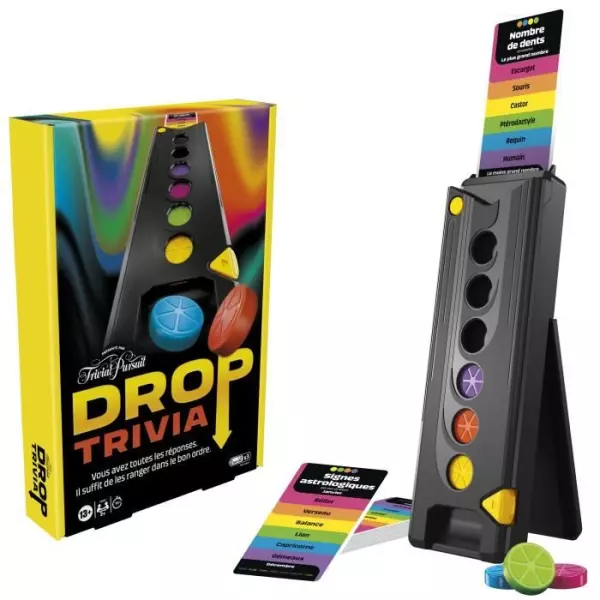 Drop Trivia, jeu de groupe électronique avec voix et sons, Des 13 ans, 2 joueurs ou +, 15 min, inspiré de Trivial Pursuit, Has