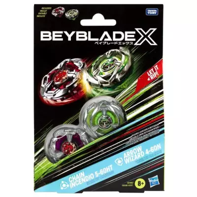 Beyblade X Dual Chain Incendio 5-60HT et Arrow Wizard 4-60N, Pack de t