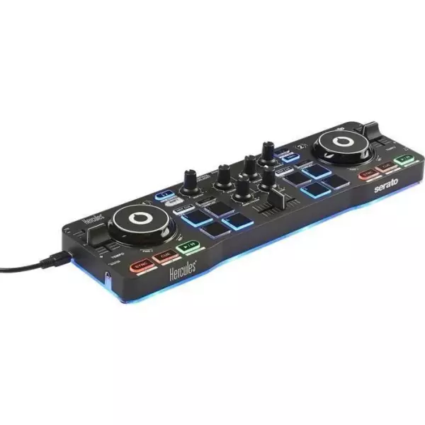 Enceinte PC Hercules DJControl Starlight – Contrôleur DJ USB portatif - 2 pistes avec 8 pads et carte son – Serato DJ Lite