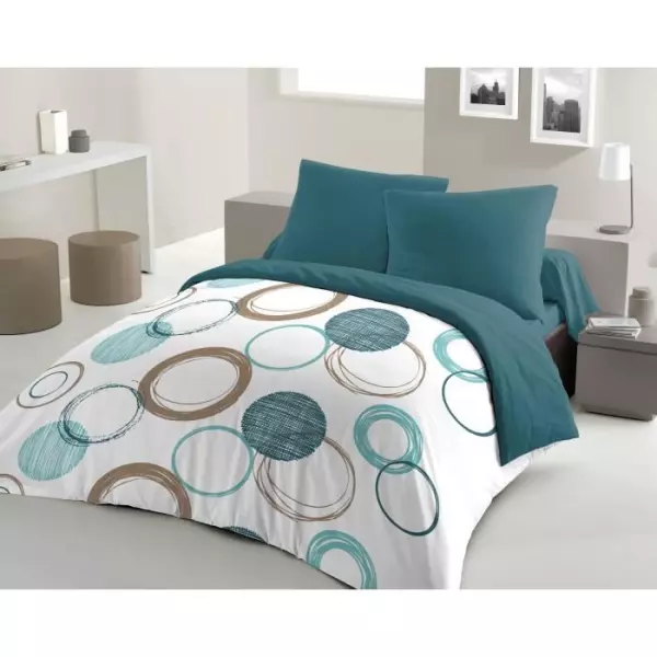 Parure de couette HOME LINGE PASSION Audace - couette 240 x 260 cm + 2 taies d'oreiller 63x63 cm - Bleu canard