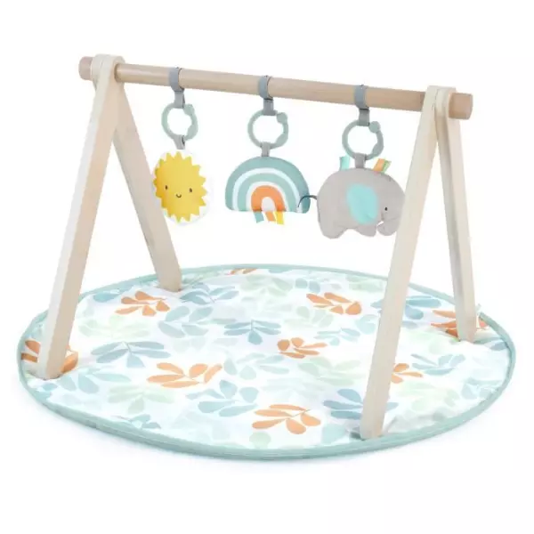 INGENUITY Tapis d'éveil Sun Valley, arche de jeu en bois - 3 jouets amovibles - pliable