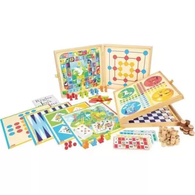 JEUJURA Coffret de Jeux classiques - 150 regles - Pions bois