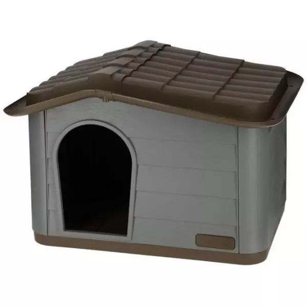 KERBL Niche extérieure en plastique pour chats ou chien Taille M - 75 x 59 x 55 cm- Gris et marron -