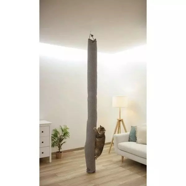 Sac d'escalade pour chats - KERBL - CLIMBER - 16 x 16 x 240 cm - Fixation plafond - Gris