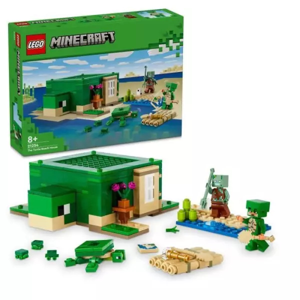 LEGO 21254 Minecraft La Maison de la Plage de la Tortue, Jouet avec Accessoires, Minifigurines des Personnages du Jeu Vidéo