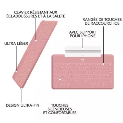 Clavier - Sans fil - Logitech - Keys to Go - 180g - AZERTY - Rose