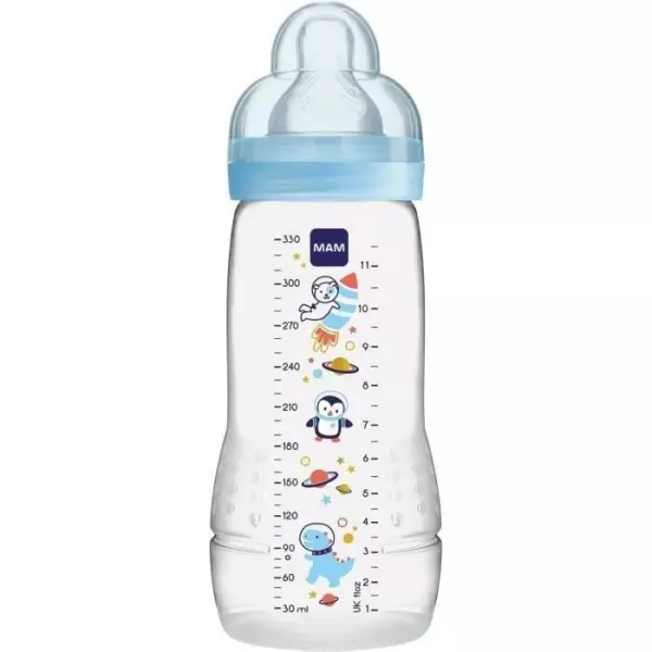 Biberon MAM Easy Active Dragon Bleu 330ml - a partir de 6 mois - Tétine douce et ergonomique