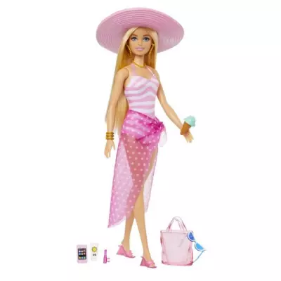 Barbie-Barbie Plage-Poupée blonde en maillot de bain et accessoires H