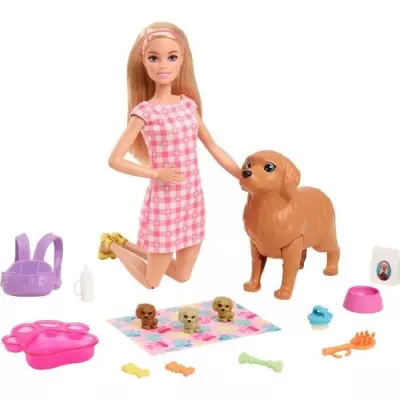 Barbie - Coffret naissance des chiots - Poupée mannequin - Des 3 ans