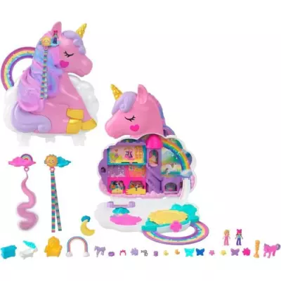 Polly Pocket-Licorne Arc-en-ciel-Coffret 2 poupées et tete a coiffer