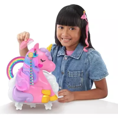 Polly Pocket-Licorne Arc-en-ciel-Coffret 2 poupées et tete a coiffer