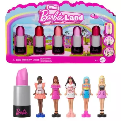 BARBIE Coffret Mini BarbieLand 6 rouge a levres avec mini poupées - J