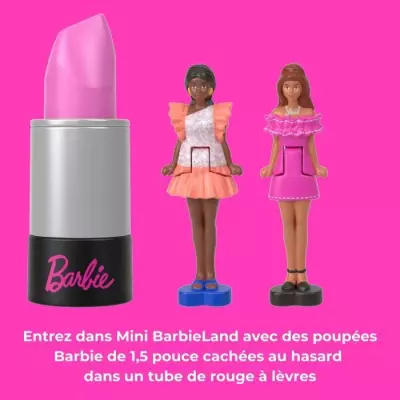 BARBIE Coffret Mini BarbieLand 6 rouge a levres avec mini poupées - J