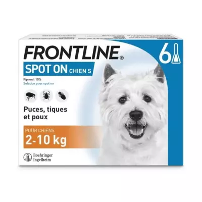 FRONTLINE Spot On Chien S - 2 a 10 kg - 6 pipettes- Puces tiques et po