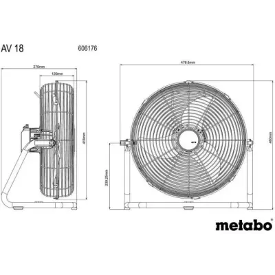 Ventilateur sans fil - METABO - AV 18 - 18 V - 3 niveaux de vitesse -