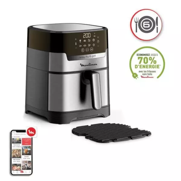 MOULINEX Friteuse sans huile + grill, 4.6L, 8 programmes, Température réglable, Timer digital, air fryer, Easy Fry&Grill EZ505