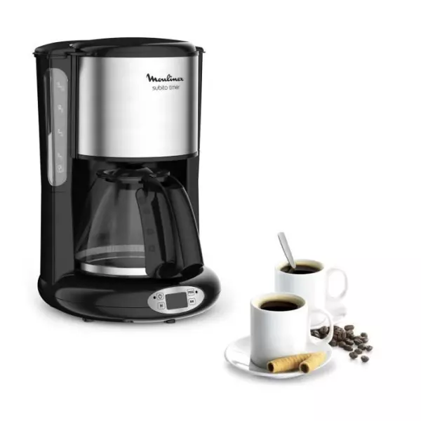 MOULINEX Subito Cafetiere filtre, 1,25 L, 10 a 15 tasses de café, Programmable 24 h, Systeme anti-gouttes FG362810