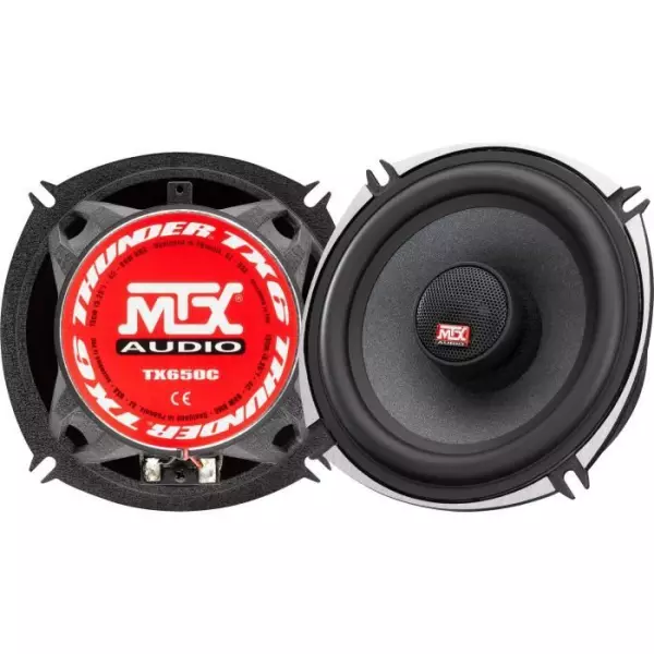 MTX TX650C Haut-parleurs voiture Coaxiaux 13cm 2 voies 80W RMS 4 châssis alu Tweeters néodyme dôme soie Membrane pulpe célul