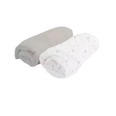 DOUX NID Lot de 2 Draps Housse Blanc pois/Perle 70x140 cm