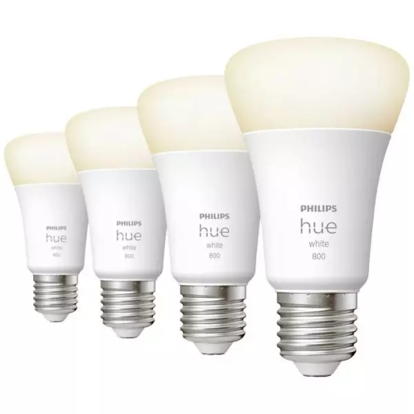 Philips Hue White, ampoule LED connectée E27, équivalent 60W, 800 lumen, compatible Bluetooth, Pack de 4