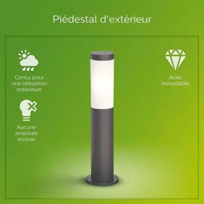 Borne extérieure PHILIPS Utrecht - Métal - LED - 1x20W - Gris - Cont