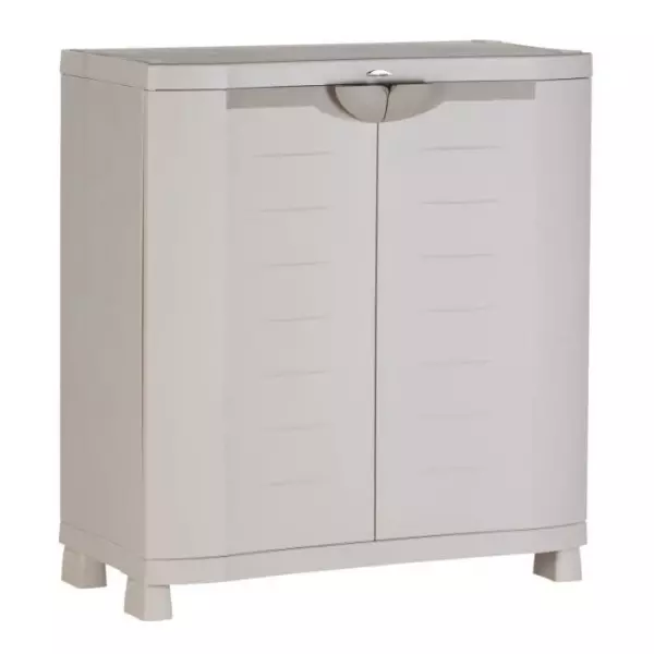 Armoire basse de rangement en résine PLASTIKEN - 2 grandes étageres - l 90 x p 45 x h 100 cm - Gamme Space SAVER