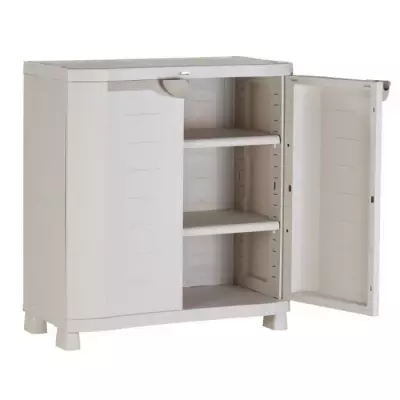 Armoire basse de rangement en résine PLASTIKEN - 2 grandes étageres