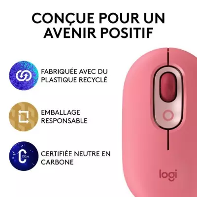 Souris - Sans fil - Logitech - Pop Mouse - avec Emoji - Rose