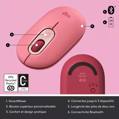 Souris - Sans fil - Logitech - Pop Mouse - avec Emoji - Rose