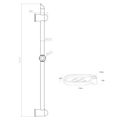 Barre de douche ROUSSEAU sans robinet - Chromé - Diametre 25mm - Gara