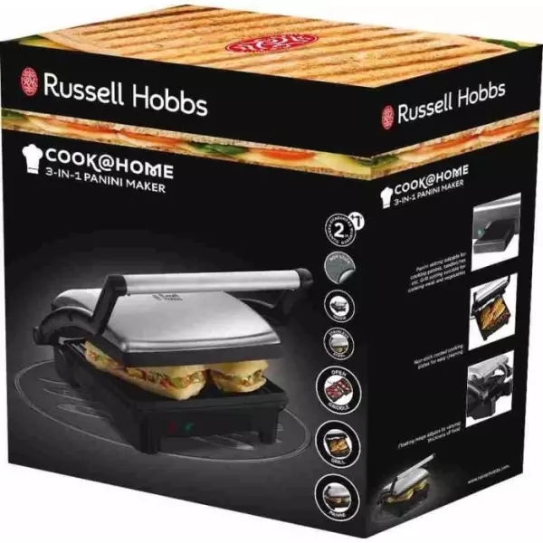 Grill barbecue 3 en 1 - RUSSELL HOBBS - Cook at Home - 17888-56 - 1800 W - 5 portions - Acier brossé