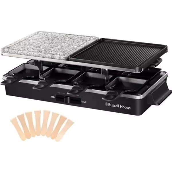 Appareil Raclette Russell Hobbs - 26280-56 - Multifonction 3 en 1 - 8 Personnes - 1400W - Pierre de Cuisson - Grill Réversible