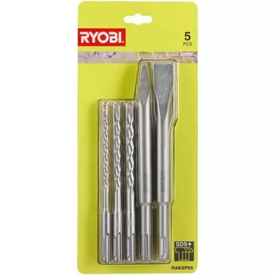 RYOBI - Kit 3 forets (6 mm, 8 mm, 10 mm) et 2 burins SDS+ (1 pointe et