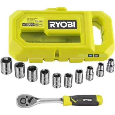 RYOBI - Coffret 1 clé 90 dents, 8 douilles (de 8 a 15 mm) & adaptateu