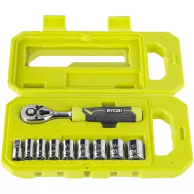 RYOBI - Coffret 1 clé 90 dents, 8 douilles (de 8 a 15 mm) & adaptateu